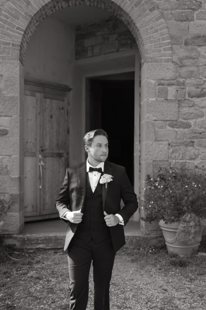 groom portraits at castello di ristonchi wedding