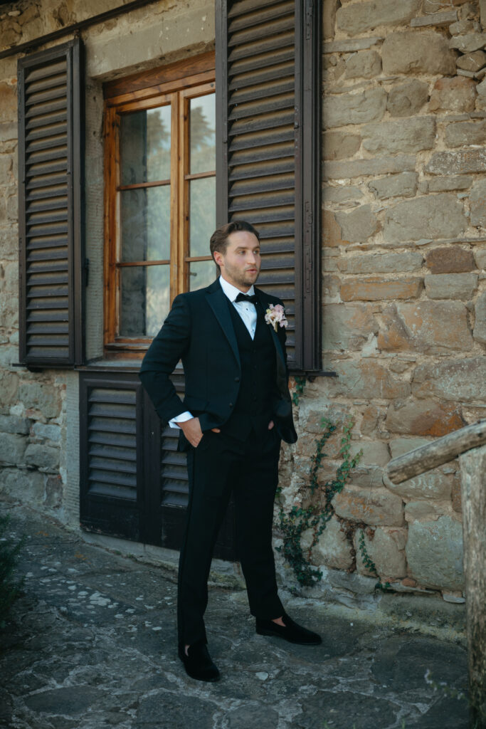 bride and groom first look photos at Castello di Ristonchi wedding