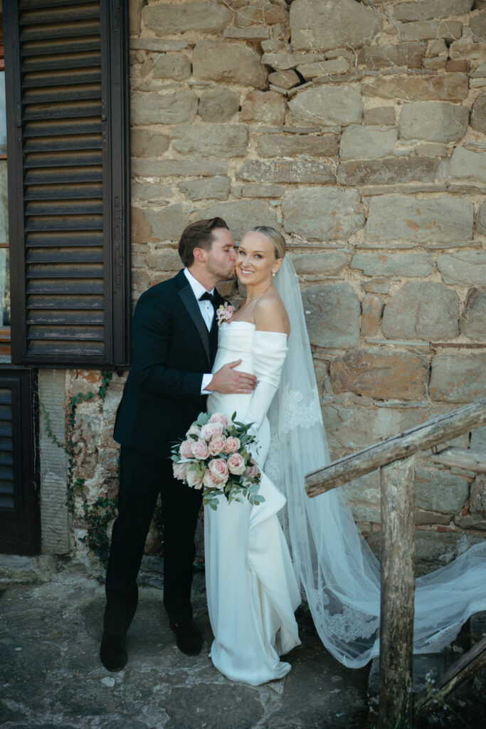 bride and groom first look photos at Castello di Ristonchi wedding