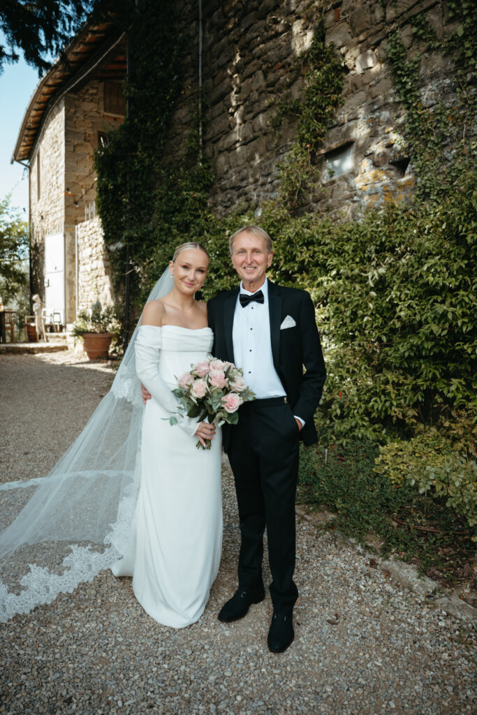 father and daughter first look photos at Castello di Ristonchi wedding