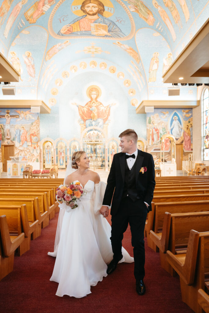 bride and groom portraits inside st nicholas in cincinnati