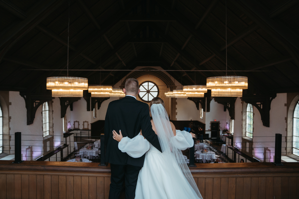 bride and groom embracing at the palomar cincinnati