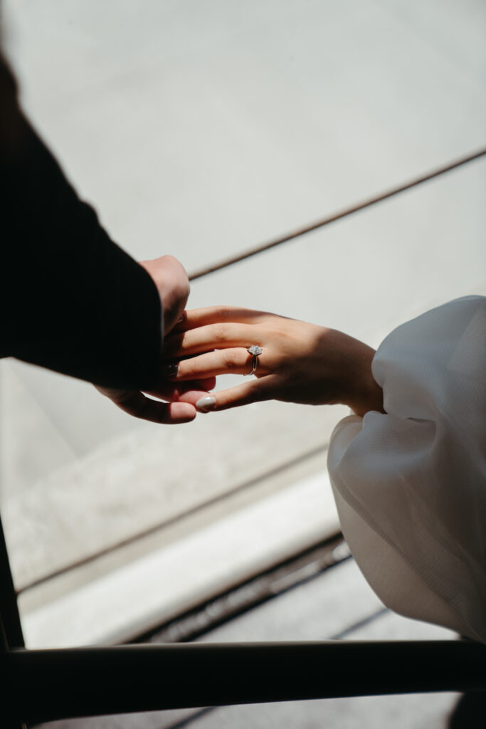 bride and groom embracing at the palomar cincinnati