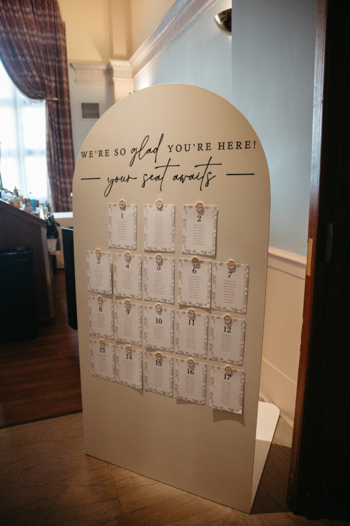 Seating chart display with table assignments.
