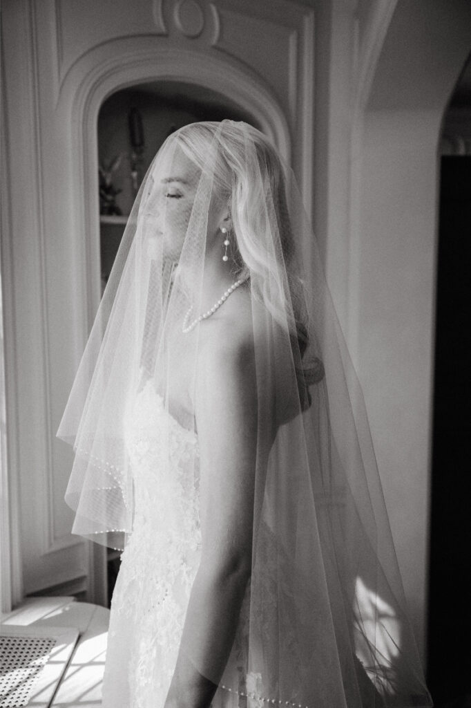 black and white bridal portrait