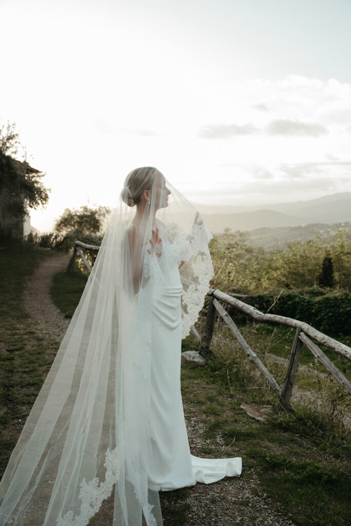Castello di Ristonchi wedding tuscany hills bride in her veil