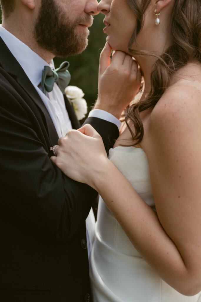 Close-up of bride and groom sharing an intimate moment during their Downtown Cincinnati Wedding.