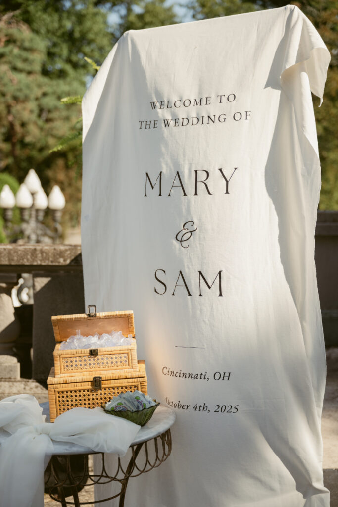 welcome sign to Mary & Sam's Laurel Court wedding