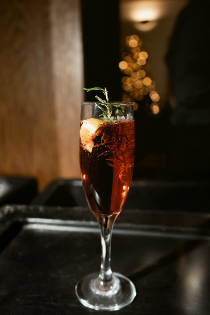 close up of a signature wedding cocktail