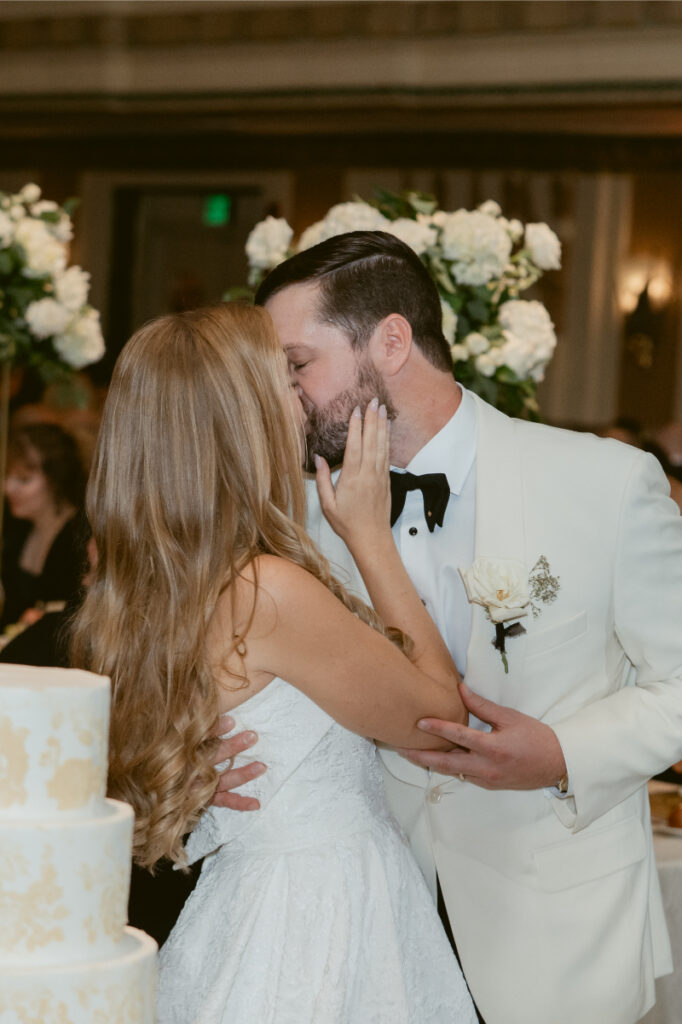 Bride and groom sharing a dance together during the reception.
