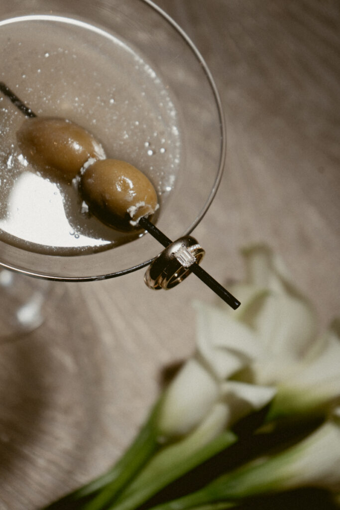 Close-up of cocktail garnish and drink details at the reception.