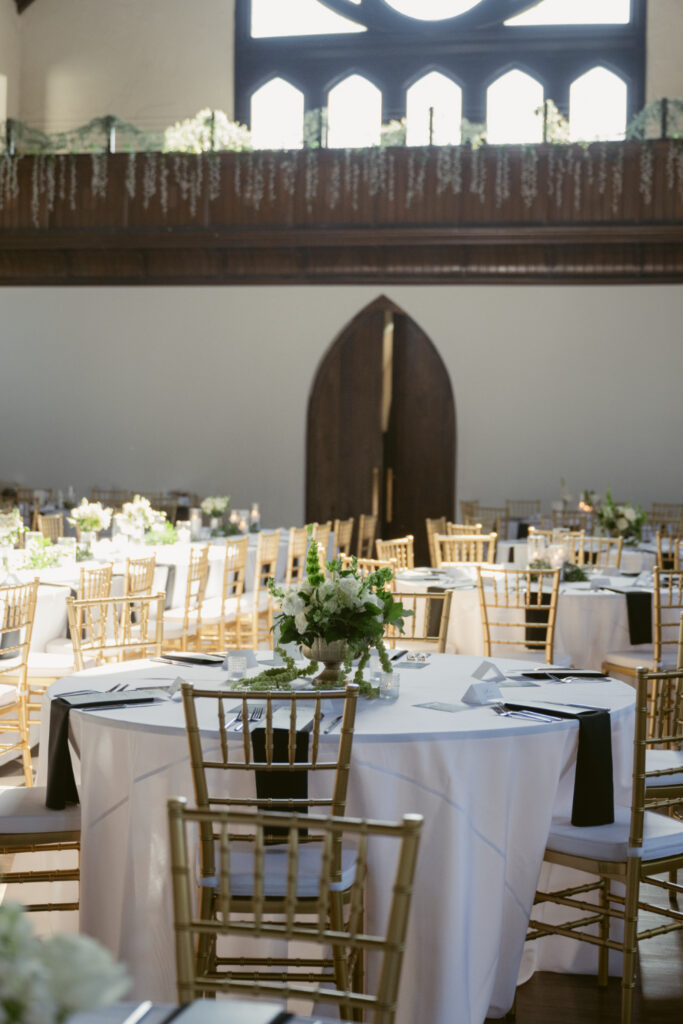 The Palomar reception space set for dinner with timeless decor 